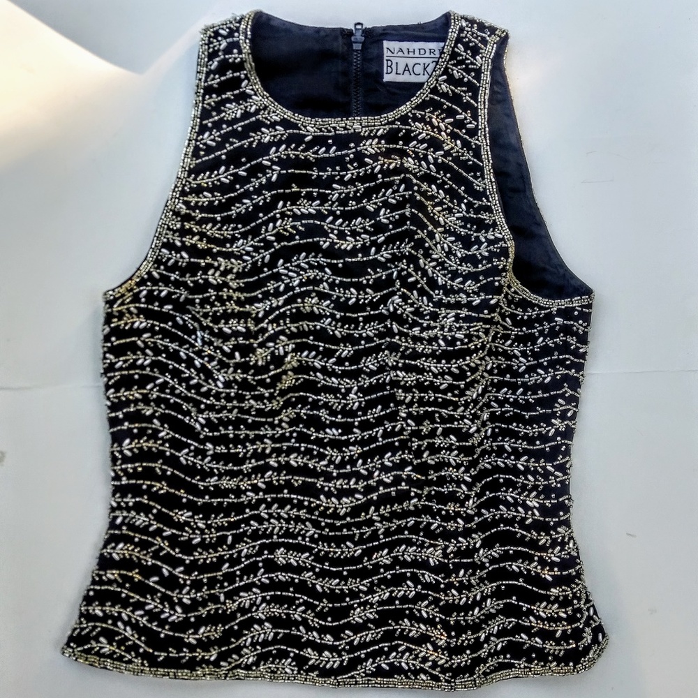 Black silver and pearl beaded top, size 4